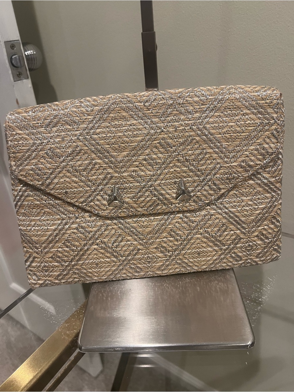 Stella & Dot Woven Neutral Diamond-Pattern Clutch